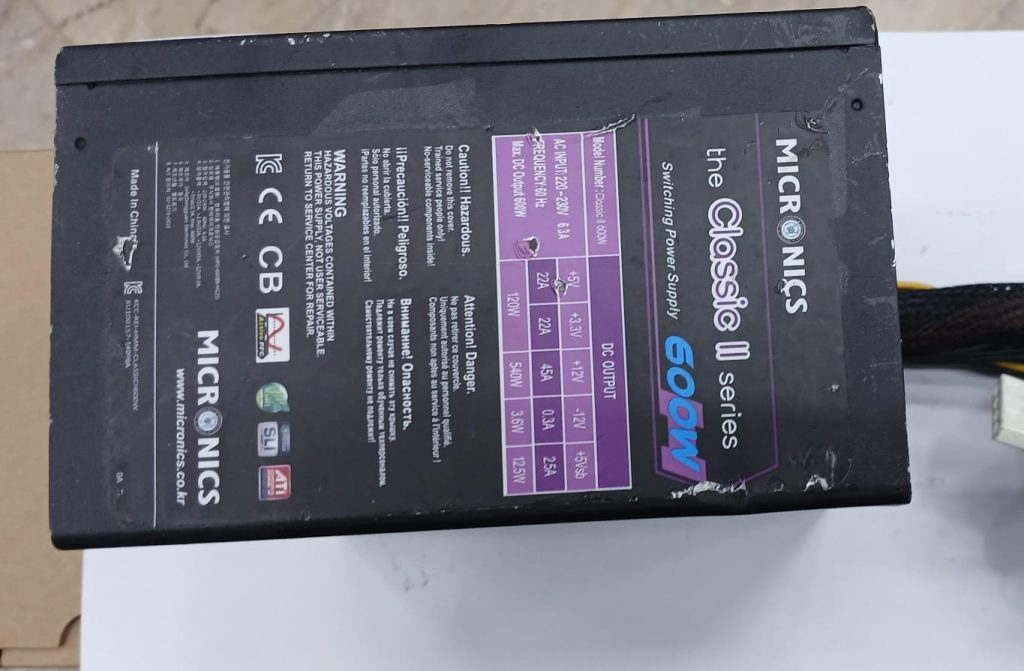 Micronics 600W Power Supply (Used)