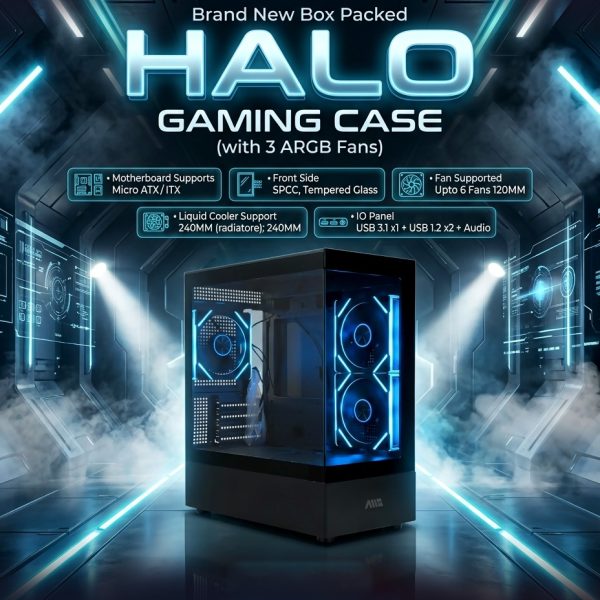 AMS Halo Gaming Case with 3 RGB Fans